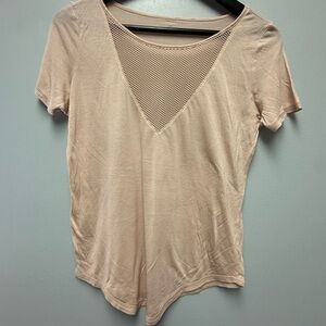 Alo Viva Yoga Oversized Cropped Top Short Sleeve Pullover Soft Tan